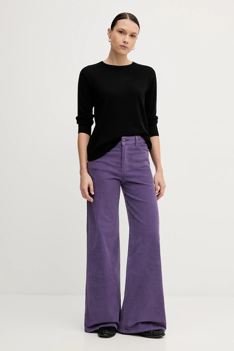 United Colors of Benetton spodnie damskie kolor fioletowy szerokie high waist 41ULDE029 - zdjęcie produktu nr 2