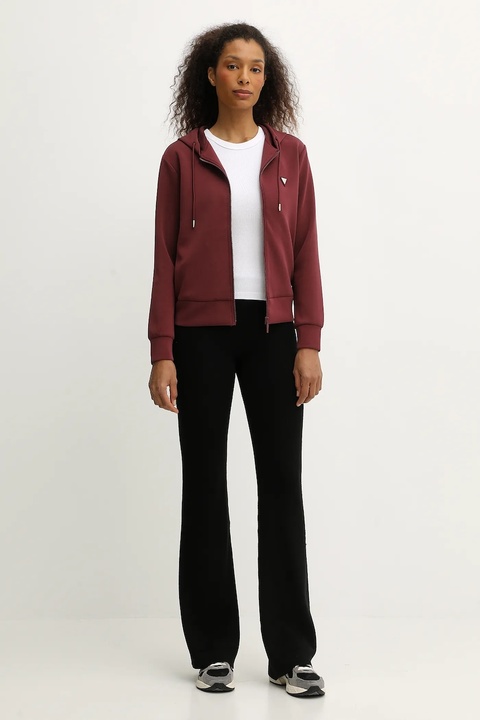 Guess bluza OLYMPE damska kolor bordowy z kapturem gładka V4YQ06 KCAY2 - zdjęcie produktu nr 2