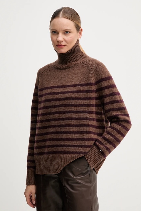 Tommy Hilfiger sweter wełniany damski kolor brązowy z golfem WW0WW46413 - zdjęcie produktu nr 1