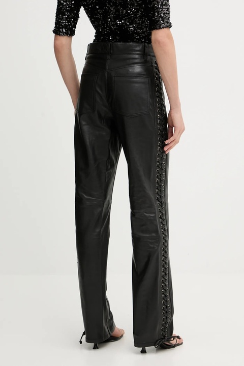Rotate spodnie skórzane damskie kolor czarny szerokie high waist 115133100 - zdjęcie produktu nr 2