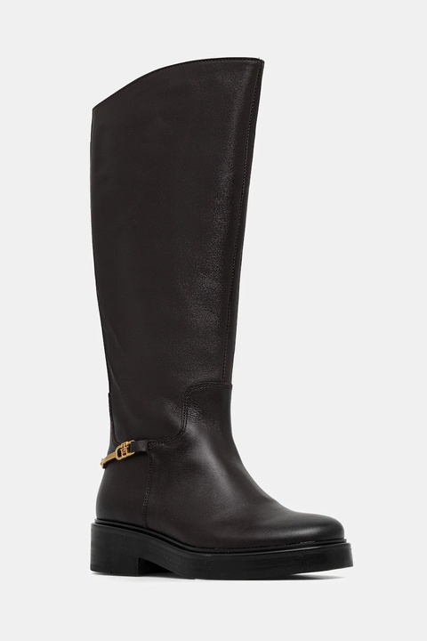 Tommy Hilfiger kozaki skórzane TH HORSEBIT RIDING LONG BOOT damskie kolor brązowy na płaskim obcasie FW0FW08863 - zdjęcie produktu nr 1