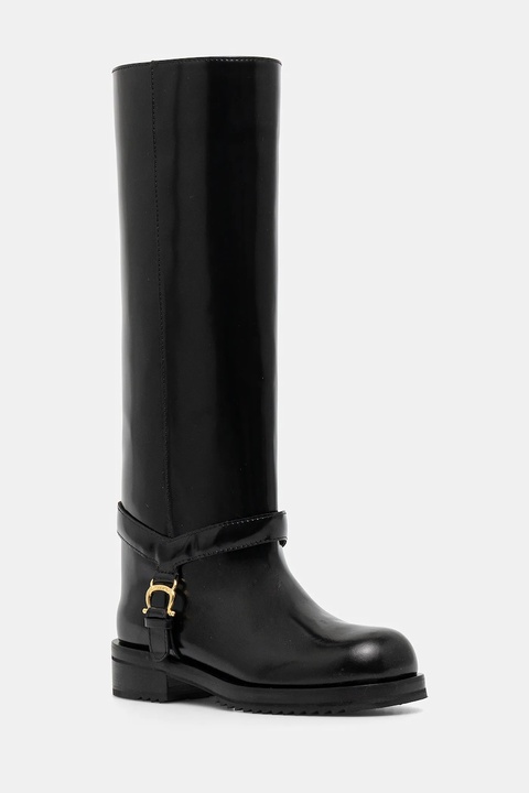 Pollini kozaki skórzane damskie kolor czarny na płaskim obcasie PA26154G0NPC0000 - zdjęcie produktu nr 1