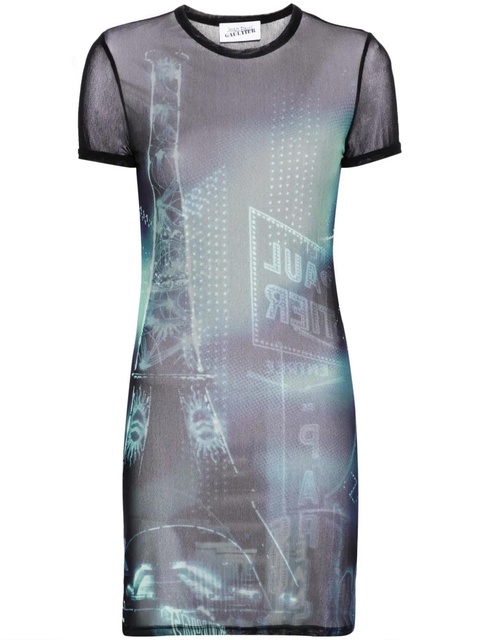 Jean Paul Gaultier Pigalle-print mesh mini dress - Blue - zdjęcie produktu nr 1