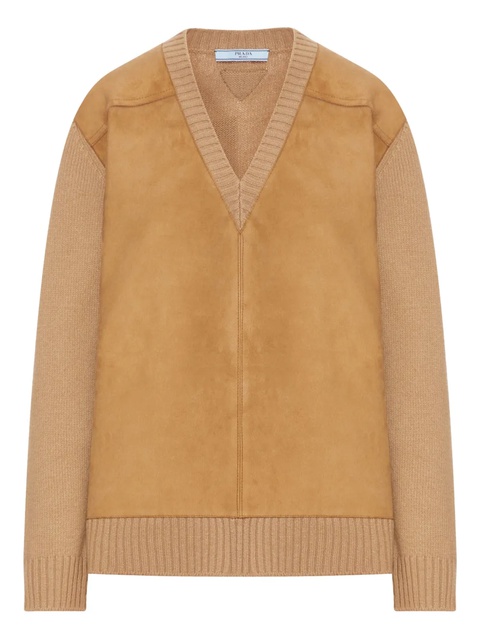 Prada suede-panel wool sweater - Brown - zdjęcie produktu nr 1