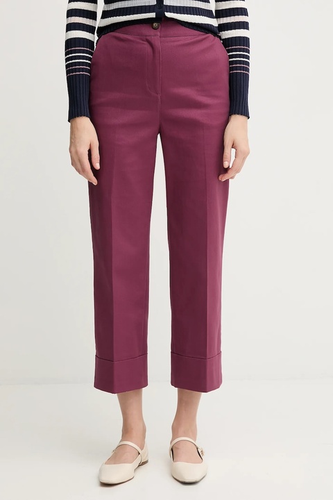 United Colors of Benetton spodnie damskie kolor fioletowy proste high waist 4SJCDF07J - zdjęcie produktu nr 1