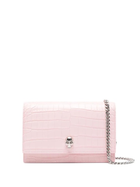 Alexander McQueen skull-embellished crocodile-effect mini bag - Pink - zdjęcie produktu nr 1