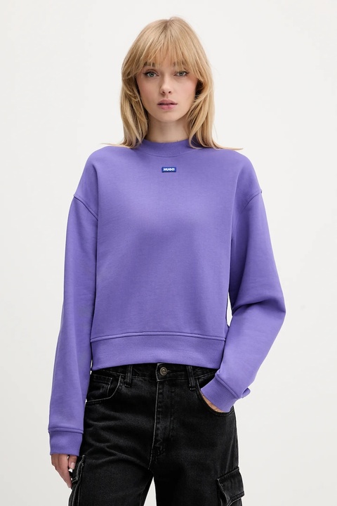 Hugo Blue bluza bawełniana damska kolor fioletowy z aplikacją 50534344 - zdjęcie produktu nr 1