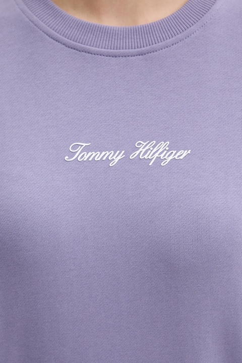 Tommy Hilfiger bluza bawełniana damska kolor fioletowy gładka WW0WW48269 - zdjęcie produktu nr 2