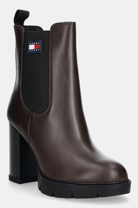 Tommy Jeans botki skórzane TJW LEATHER HEEL BOOT damskie kolor brązowy na słupku lekko ocieplone EN0EN02831 - zdjęcie produktu nr 1