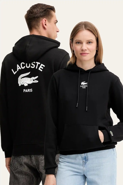 Lacoste bluza bawełniana kolor czarny z kapturem z nadrukiem SH2740 - zdjęcie produktu nr 1
