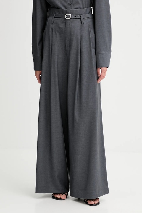 ISABELLE BLANCHE spodnie z domieszką wełny damskie kolor szary proste high waist IS25FW-P036-T002 - zdjęcie produktu nr 1