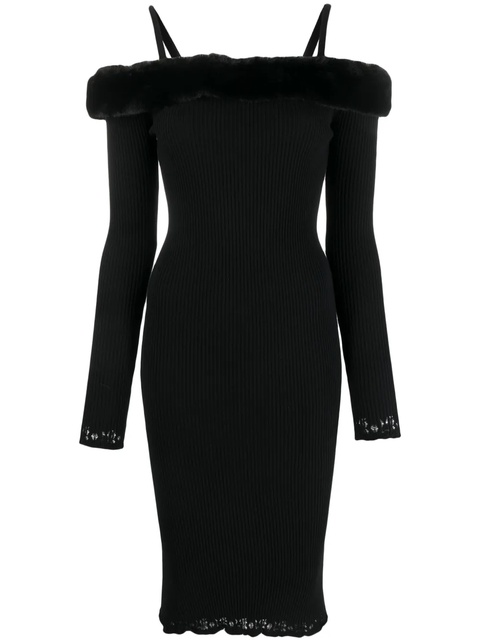 Blumarine off-shoulder ribbed midi dress - Black - zdjęcie produktu nr 1