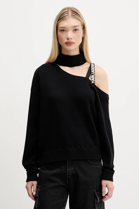 Karl Lagerfeld Jeans sweter bawełniany damski kolor czarny z półgolfem A4W18019 - zdjęcie produktu nr 2