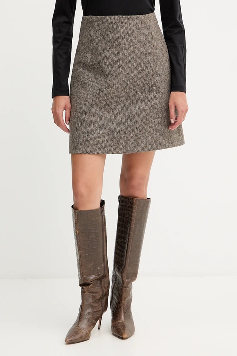 Weekend Max Mara spódnica wełniana MARCHE kolor brązowy mini prosta 2525106022600 - zdjęcie produktu nr 1