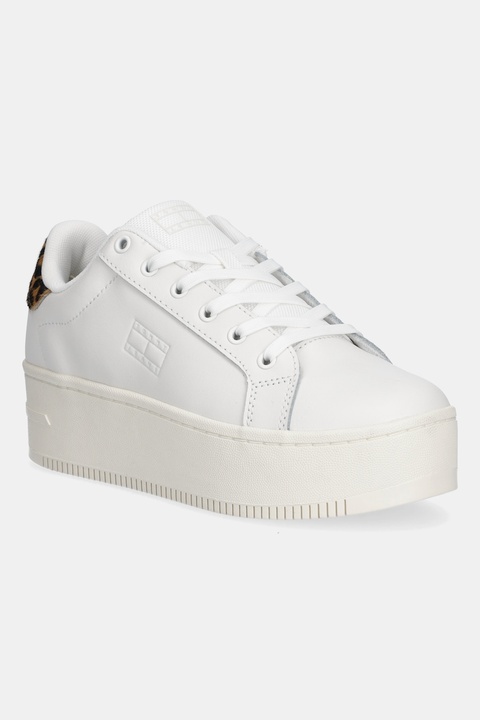 Tommy Jeans sneakersy skórzane TJW FLATFORM LEOPARD SNEAKER damskie kolor biały EN0EN02930 - zdjęcie produktu nr 1