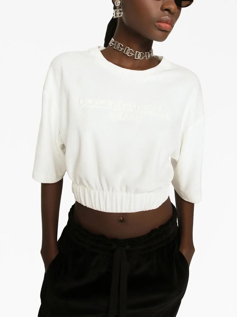 Dolce & Gabbana elasticated-waistband cotton-blend T-shirt - White - zdjęcie produktu nr 2