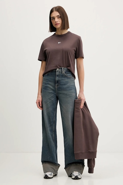 Tommy Jeans t-shirt bawełniany damski kolor brązowy DW0DW22202 - zdjęcie produktu nr 2