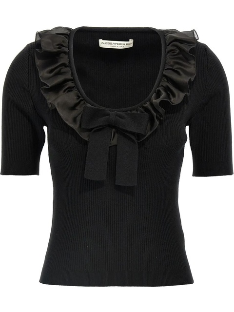 Alessandra Rich ruffled T-shirt - Black - zdjęcie produktu nr 1