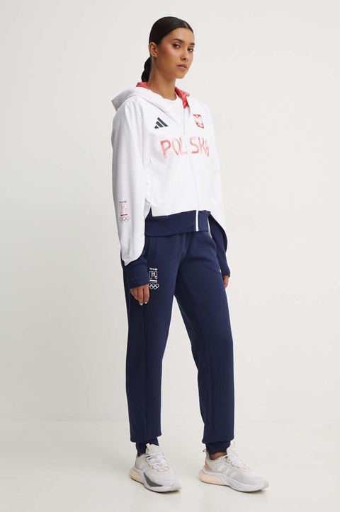 adidas Performance bluza treningowa Polska kolor biały z kapturem wzorzysta JF6671 - zdjęcie produktu nr 2