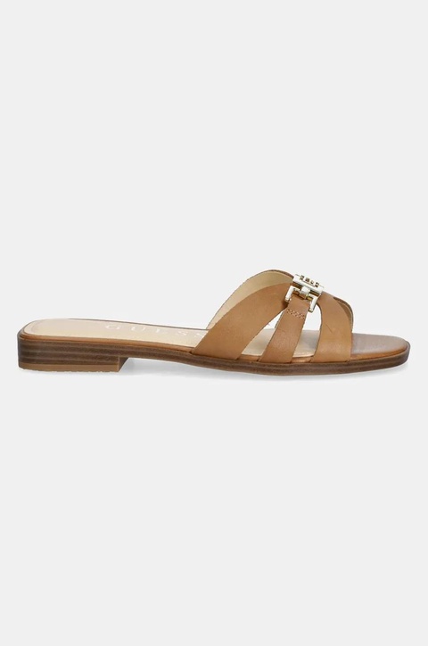 Guess klapki skórzane REALLA damskie kolor brązowy FLJRLL LEA19 - zdjęcie produktu nr 2