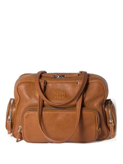 Miu Miu Pocket leather zipped tote bag - Brown - zdjęcie produktu nr 2
