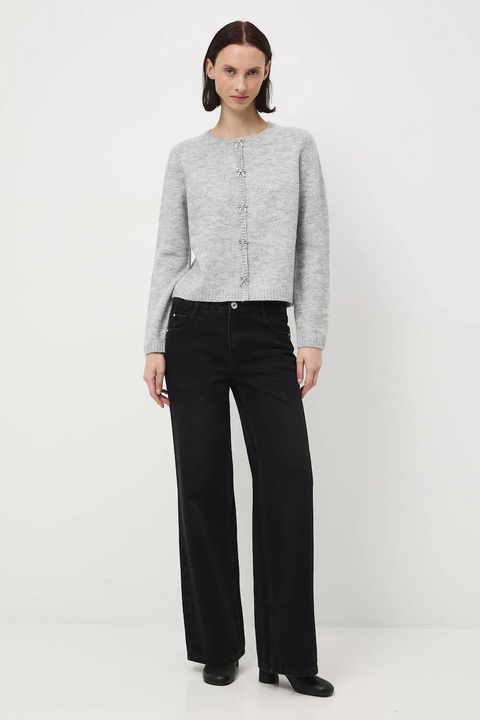 Medicine kardigan z domieszką wełny damski kolor szary lekki - zdjęcie produktu nr 1