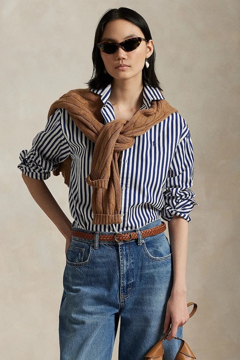 Polo Ralph Lauren koszula bawełniana damska kolor niebieski relaxed z kołnierzykiem klasycznym 211910743 - zdjęcie produktu nr 1