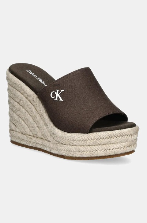 Calvin Klein Jeans klapki WEDGE ROPE SLIDE MG damskie kolor brązowy na koturnie YW0YW01699 - zdjęcie produktu nr 1