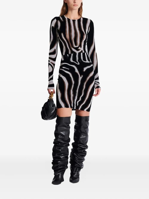 Balmain zebra-print velvet mini-skirt - Black - zdjęcie produktu nr 2