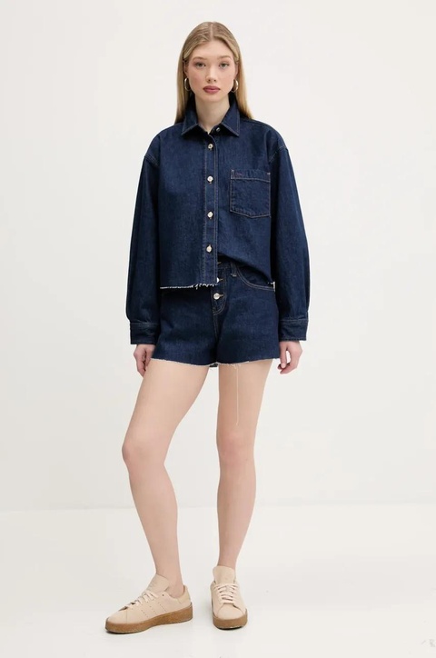 Tommy Jeans szorty jeansowe damskie kolor granatowy gładkie high waist DW0DW20094 - zdjęcie produktu nr 2
