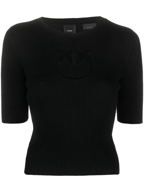 PINKO intarsia-knit logo ribbed-knit top - Black - zdjęcie produktu nr 1