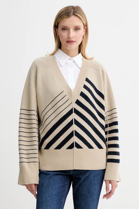 BOSS sweter wełniany damski kolor beżowy lekki 50542884 - zdjęcie produktu nr 1