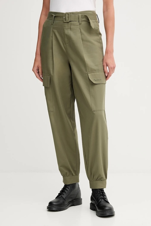 Pepe Jeans spodnie damskie kolor zielony fason cargo high waist PL2100016 - zdjęcie produktu nr 1