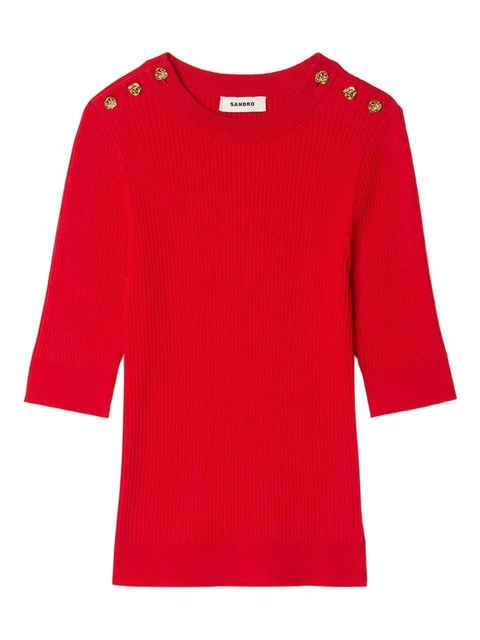 SANDRO button-embellished ribbed T-shirt - Red - zdjęcie produktu nr 1