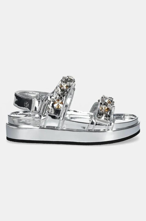 Tory Burch sandały Kira Embellished Sport Sandal damskie kolor srebrny na platformie 164798-020 - zdjęcie produktu nr 2