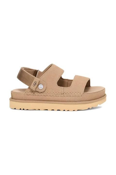 UGG klapki zamszowe Goldenstar Glide damskie kolor beżowy na platformie 1167399-SAN - zdjęcie produktu nr 1