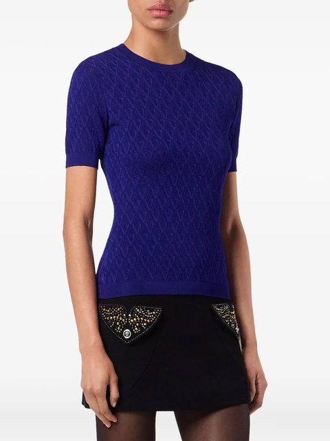 Versace textured-knit short-sleeve top - Blue - zdjęcie produktu nr 2