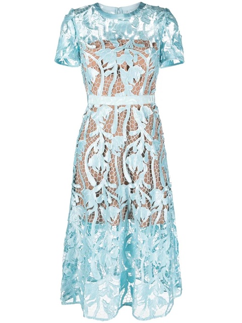 Self-Portrait guipure-lace flared midi dress - Blue - zdjęcie produktu nr 1