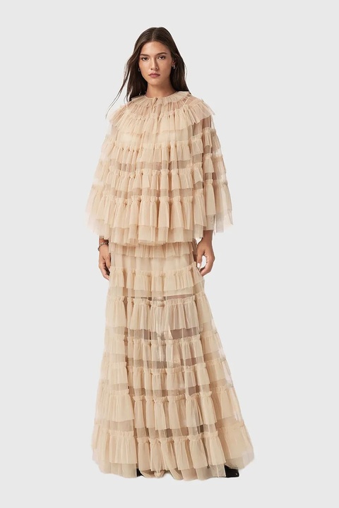 AllSaints spódnica kolor beżowy maxi rozkloszowana W071RD - zdjęcie produktu nr 2