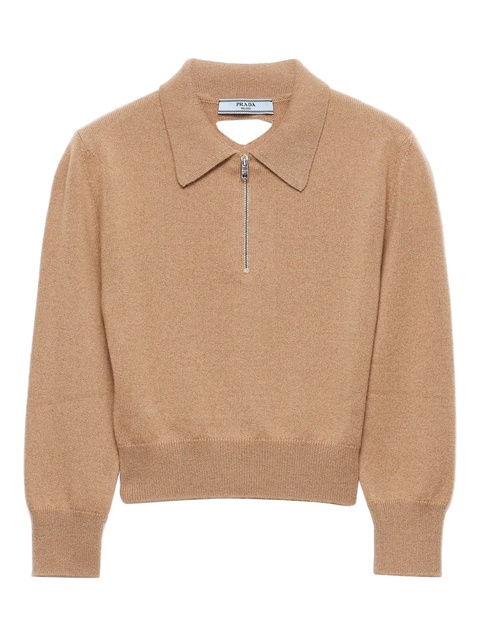 Prada triangle-logo half-zip sweater - Brown - zdjęcie produktu nr 1