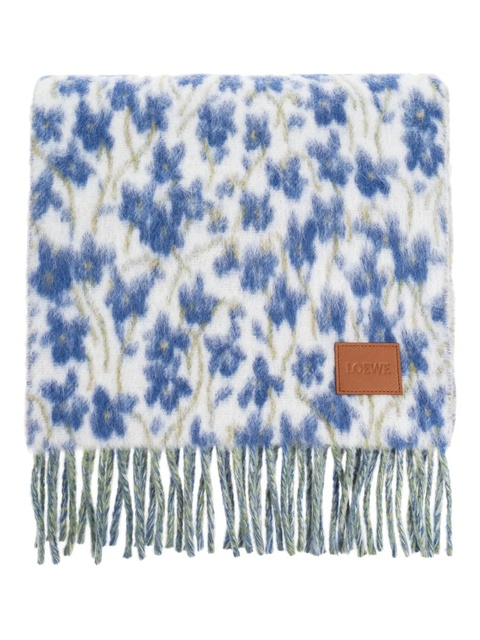 LOEWE floral-print fringed scarf - Blue - zdjęcie produktu nr 1