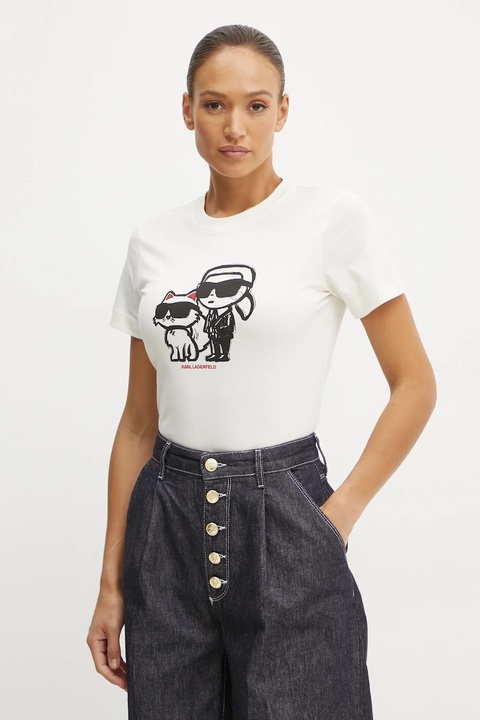 Karl Lagerfeld t-shirt bawełniany damski kolor beżowy A1W17129 - zdjęcie produktu nr 1