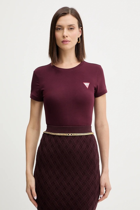 Guess t-shirt damski kolor bordowy W2YI44 J1314 - zdjęcie produktu nr 1