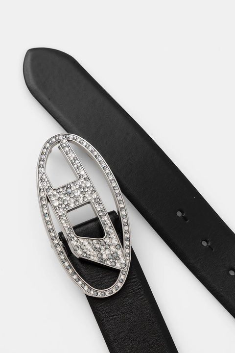Diesel pasek skórzany OVAL D LOGO B-1DR STRASS damski kolor czarny X09611.P6364 - zdjęcie produktu nr 2
