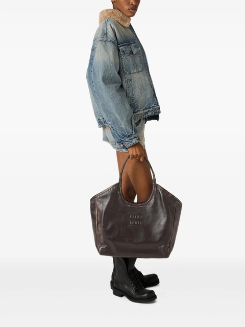Miu Miu Ivy leather logo tote bag - Brown - zdjęcie produktu nr 2