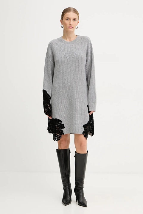 Pinko sukienka z dodatkiem wełny kolor szary mini oversize 105504 A2R1 - zdjęcie produktu nr 1