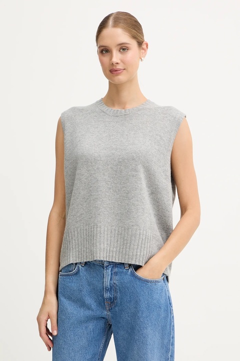 United Colors of Benetton kamizelka z dodatkiem wełny kolor szary lekki 126WD10BA - zdjęcie produktu nr 1