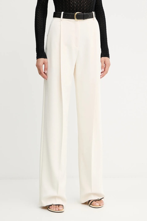 Elisabetta Franchi spodnie damskie kolor beżowy fason cygaretki high waist PA12556E2 - zdjęcie produktu nr 1