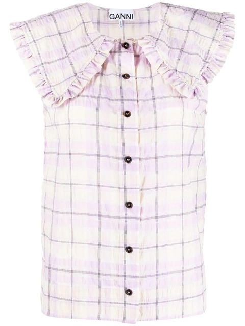 GANNI check-print sleeveless shirt - Purple - zdjęcie produktu nr 1