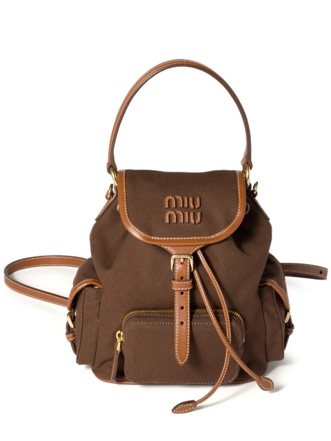 Miu Miu leather-trimmed canvas backpack - Brown - zdjęcie produktu nr 1